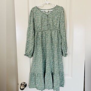 thereabouts Girls Floral Green Long Sleeve Midi Dress